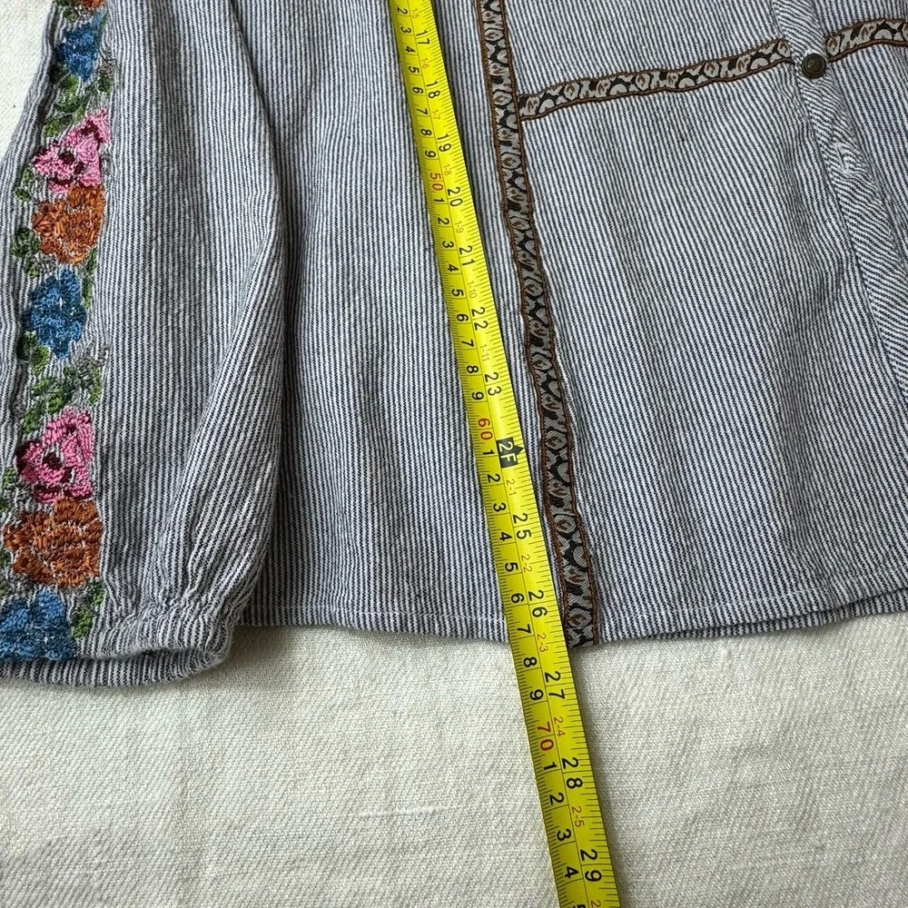Sundance Striped Floral Embroidered Top Womens Lg Bohemian Peasant Boho Buttons - Picture 5 of 10